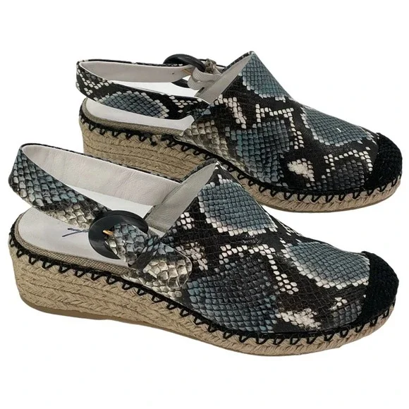 VINCE Wedge Mules SZ 6 Snake Print Espadrille Cap Toe Slingback Sandals - Picture 7 of 7